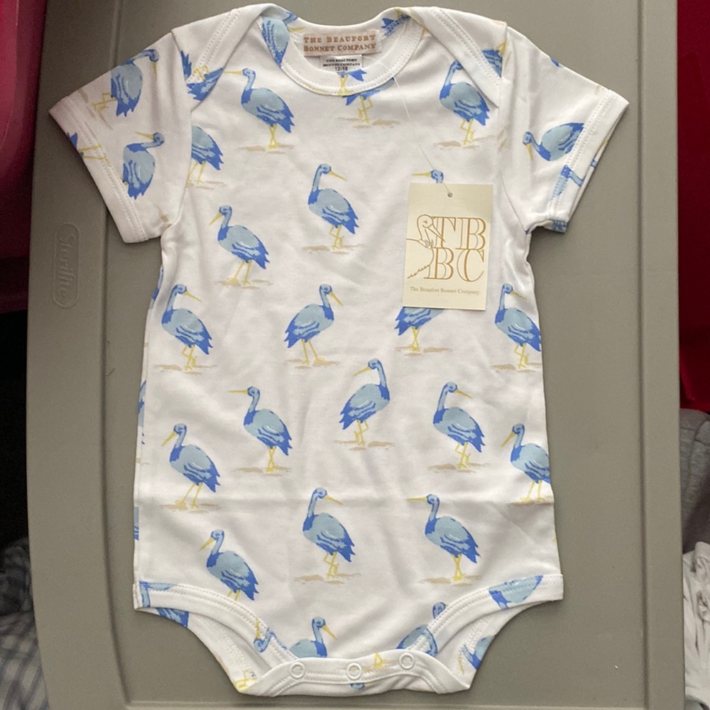 TBBC BEAUFORT BONNET Walt Seaside Stork onesie classic blue storks multiple sz